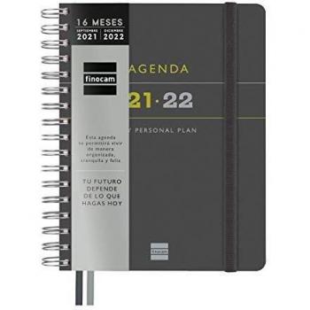 Finocam - Agenda Tempus 16 meses 2021 2022 4º, 155 x 217 Semana Vista Vertical Negro Español con planificación anual y mensual