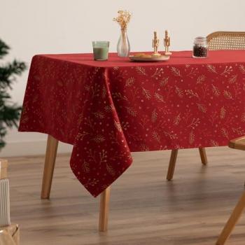 Mantel Jacquard Navidad Rectangular Algodón Rojo 140x100 cm con Hilo Dorado Decoración Festiva