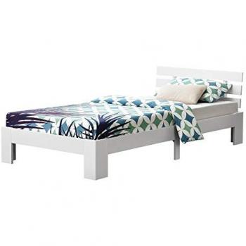 Cama Simple Nivala de Pino con Somier, Capacidad de Carga 150 kg, 120 x 200 cm, Blanco Mate