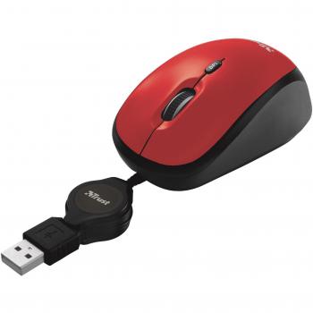 Trust Yvi - Ratón con cable retráctil, rojo