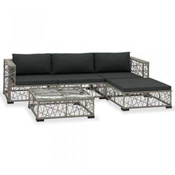 vidaXL Set de muebles de jardín 5 pzas y cojines ratán sintético gris