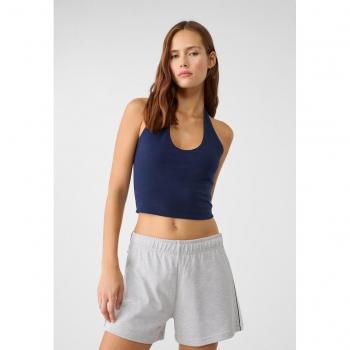 Grey Melange Plush Stripe Shorts L
