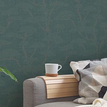 Papel Pintado Vlies Nara Bonsai, Matte, Motivo de Árboles Asiáticos, 10.05 x 0.53 m, Verde