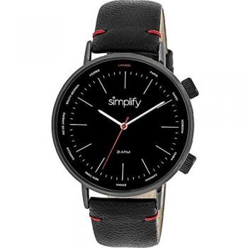 Simplify The 3300 Unisex Black Leather Strap Quartz Watch