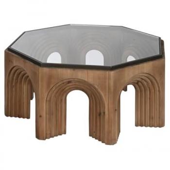 Mesa de Centro Home ESPRIT Cristal Madera de abeto 99 x 99 x 46 cm, Multicolor, Estándar
