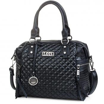 Lois - 94831 Bolso de Mujer Tipo Bowling con Bandolera Ajustable Doble asa con Cremallera. Bolsillo detrás con Cremallera. Piel sintética Polipiel, Color Negro
