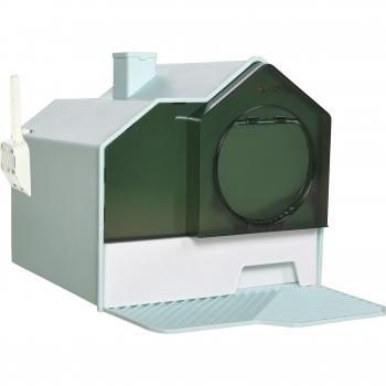 PawHut Arenero Cubierto para Gatos con Bandeja Extraíble, Pala, Pedal Exterior y Filtro Desodorizante 47x45x42 cm en Color Turquesa