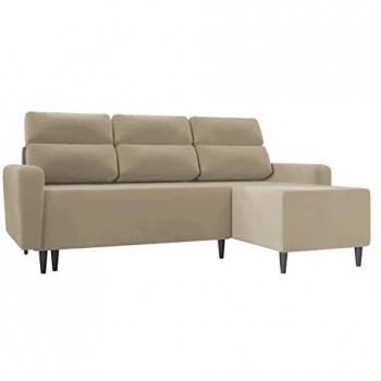 Sofá rinconero Stamford 102, color marrón claro, con función de descanso y caja de ropa de cama, dimensiones 236x148x99cm
