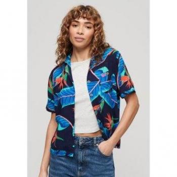 Superdry Women's Casual Short Sleeve Beach Resort Shirt Navy Paradise XS