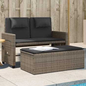 Banco de jardín reclinable con almohadas de polyrattan gris