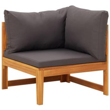 Corner Sofa with Dark Grey Cushions in Solid Acacia Wood