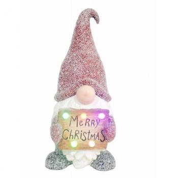 Figura decoración Navidad Gnomo Cartel 5 leds multicolor 21 x 21 x 46 cm