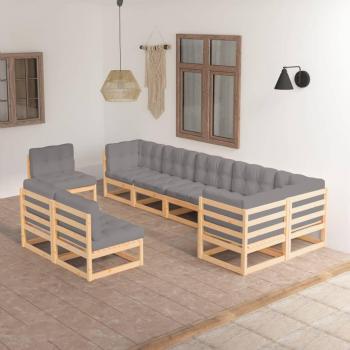 9-Piece Solid Pine Garden Lounge Set with Cushions