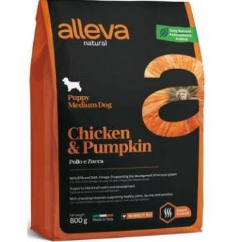 Alleva Natural de Pollo & Calabaza para Cachorros de tamaño Mediano - Pienso seco para cachorros, sabor pollo y calabaza, formulado con ingredientes naturales, rico en proteínas, sin granos ni aditivos artificiales