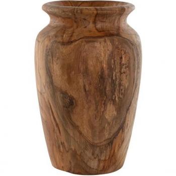 Jarrón de madera de teca natural con diseño moderno y medidas 25x25x40 cm