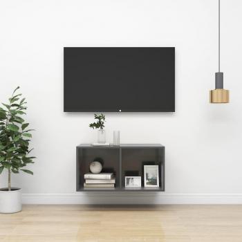 Mueble TV de pared madera contrachapada gris brillo 37x37x72 cm