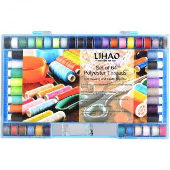 LIHAO 32 Hilos de Coser de Poliéster con 32 Bobinas Metal para Máquina de Coser