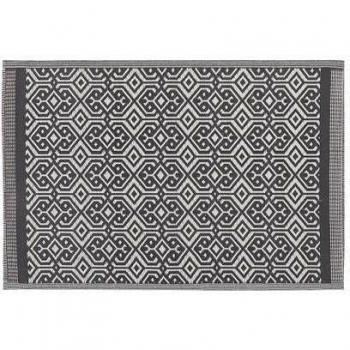 Alfombra de Exterior de Polipropileno Reciclado Negra y Blanca 120 x 180 cm con Patrón Geométrico Barmer