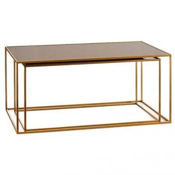Juego de 2 mesas Negro Dorado (2 pcs), Material: Metal, Dimensiones: 90 x 40 x 55 cm