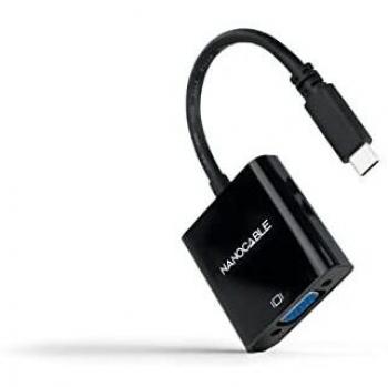 NANOCABLE 10.16.4101-BK - Conversor USB-C a VGA, USB-C/M-VGA/H, Plástico, Color Negro, 10 cm