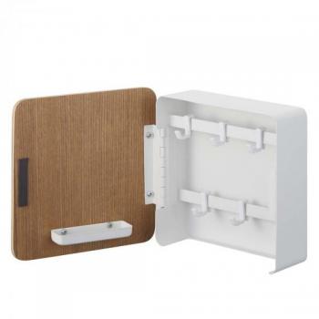 Yamazaki - Caja de llaves magnética Rin, Armario magnético cuadrado para llaveros, Organizador con detalles en acero y madera, Almacenamiento de llaves en aleación, color ceniza, talla única
