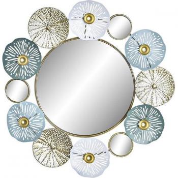 Espejo de Pared Decorativo Dorado con Detalles en Metal y Menta