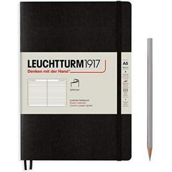 Leuchtturm1917 A5 Softcover Ruled Notebook - Black - 123 Numbered Pages