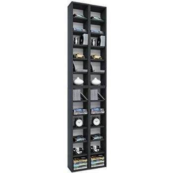 Estante de Madera para CD/DVD Almera - 42 cm x 183 cm - Capacidad para 408 CDs o 144 DVDs - Color Negro