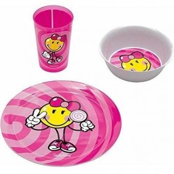 Kid Zakdesigns 6707-0391 Vajilla Infantil de melamina, diseño de Smiley, Color Rosa 45 x 35 x 25 cm, Juego de 3
