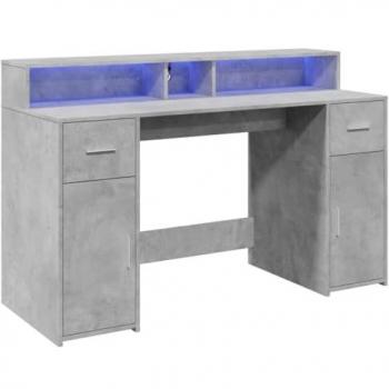 Escritorio con LED madera ingeniería gris hormigón 140x55x91 cm