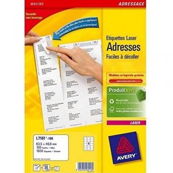 Etiquetas de Dirección Autoadhesivas Avery L7161-100 Blancas 63.5 x 46.6 mm - Caja de 1800 Etiquetas