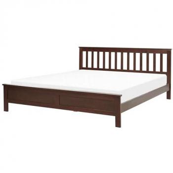 Cama de Madera Oscura de Pino Super King Size 180 x 200 cm con Somier de Listones Estilo Tradicional Mayenne