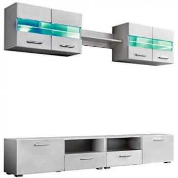 vidaXL Mueble Comedor Salón TV Completo Moderno Leds Blanco 5 Piezas Módulos