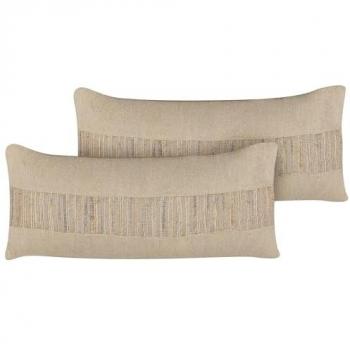 Set de 2 cojines decorativos de yute beige 30 x 70 cm con funda extraíble y trenzado Luina