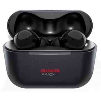 Aiwa EBTW-888ANC Auriculares Inalámbricos Bluetooth con Cancelación de Ruido, Estuche de Carga, Autonomía 4h, Tipo Botón, Color Negro