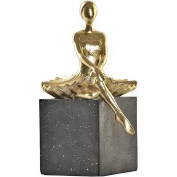 Figura decorativa de resina bailarina en tonos dorados y gris oscuro (21,5 x 23 x 32 cm)
