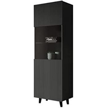 Vitrina Charlotte J106, Mueble de salón, Con puertas, Color Negro y Antracita, Dimensiones 60 x 183 x 42 cm