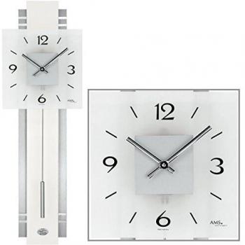 Reloj de Pared Pendular AMS W7302, Analógico, Color Plata, Dimensiones 68 cm x 22 cm x 7 cm