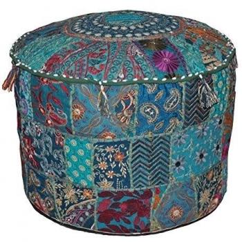 Online Big Bazar - Taburete, diseño otomano, 58 x 33 cm, bordado, forma redonda