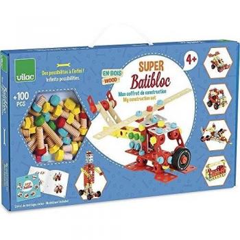 Bloques de Construcción Super Batibloc - 100 Piezas Multicolores de Madera