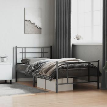 Cama metálica con cabecero y estribo pediátrico negra 107x203 cm