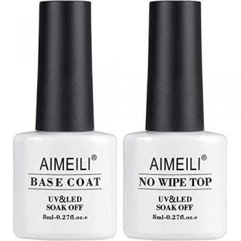 AIMEILI Base y Top Coat Semipermanente Esmalte Semipermanente UV LED Kit de Uñas Gel de Regalo Para Kit de Manicura Soak off Manicura y Pedicura - 2 x 8ml