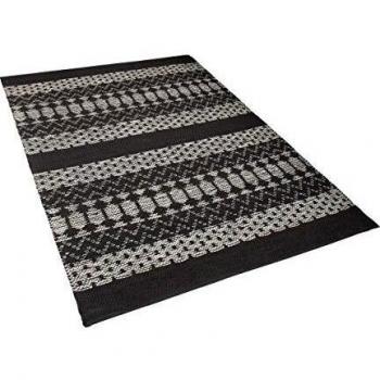 Alfombra de Cuero Negra y Beige 140 x 200 cm con Rectángulo Blanco, Estilo Moderno Contemporáneo, Tejida a Mano Sokun