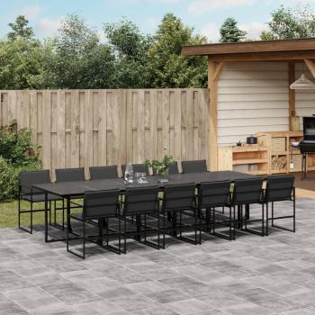 13-Piece Black Textilene Garden Dining Set with Cushions