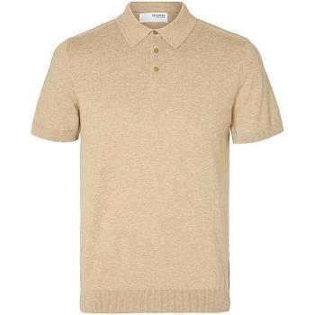 Selected Berg Knitted Polo Shirt - Beige Melange - XXL