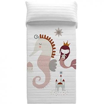 Colcha Bouti Reversible Infantil 100% Algodón Seahorse Haciendo El Indio (180 x 260 cm) Cama 90 cm