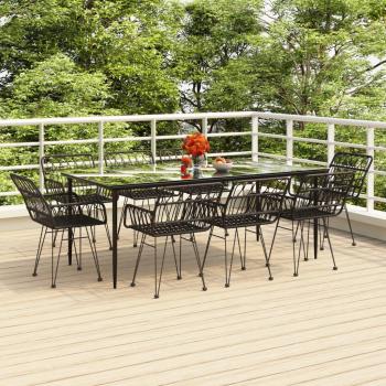 9-Piece Black Poly Rattan Garden Dining Set