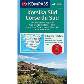 Mapa excursionista y topográfico 2251 Córcega Sur 1:50.000 - Set de 3 cartas con acceso offline en la app KOMPASS, ideal para senderismo y ciclismo