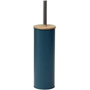 Tendance - Escobilla de inodoro con soporte de metal verde imperial y tapa de bambú
