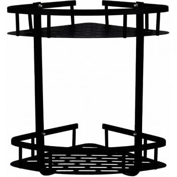 GERUIKE Estantes para Ducha Estanterías para Baño Cesta Ducha Adhesiva Bandeja almacenaje baño Triangular Cocina Rinconera de Ducha con 2 Ganchos Aluminio Taladro Negro 2 Niveles